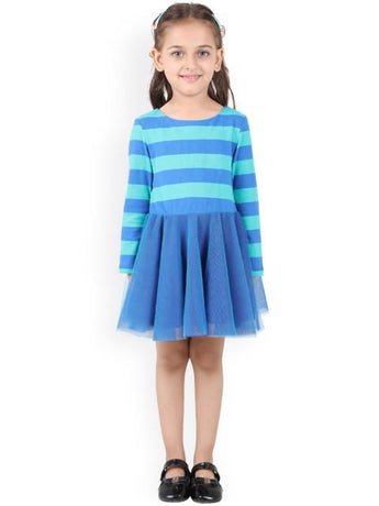 Branyork Blue Striped Fit & Flare Dress