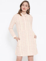 Rosyalps Peach-Coloured Self-Checked Shirt Dress